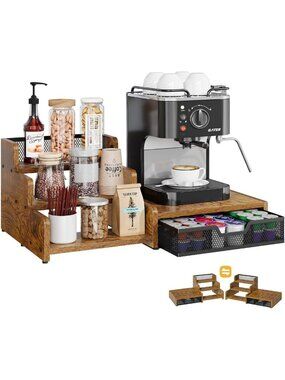 Coffee Station Organizer with K Cup Holder, 28 Pod Capacity & 3-Tier Syrup Rack